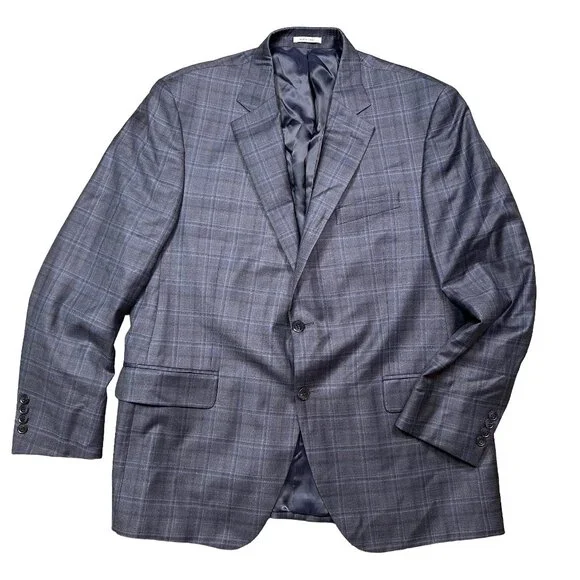 Peter Millar Plaid Navy Blue Sport Coat Suit Blazer Two Button Men's Size 46R - Picture 1 of 6